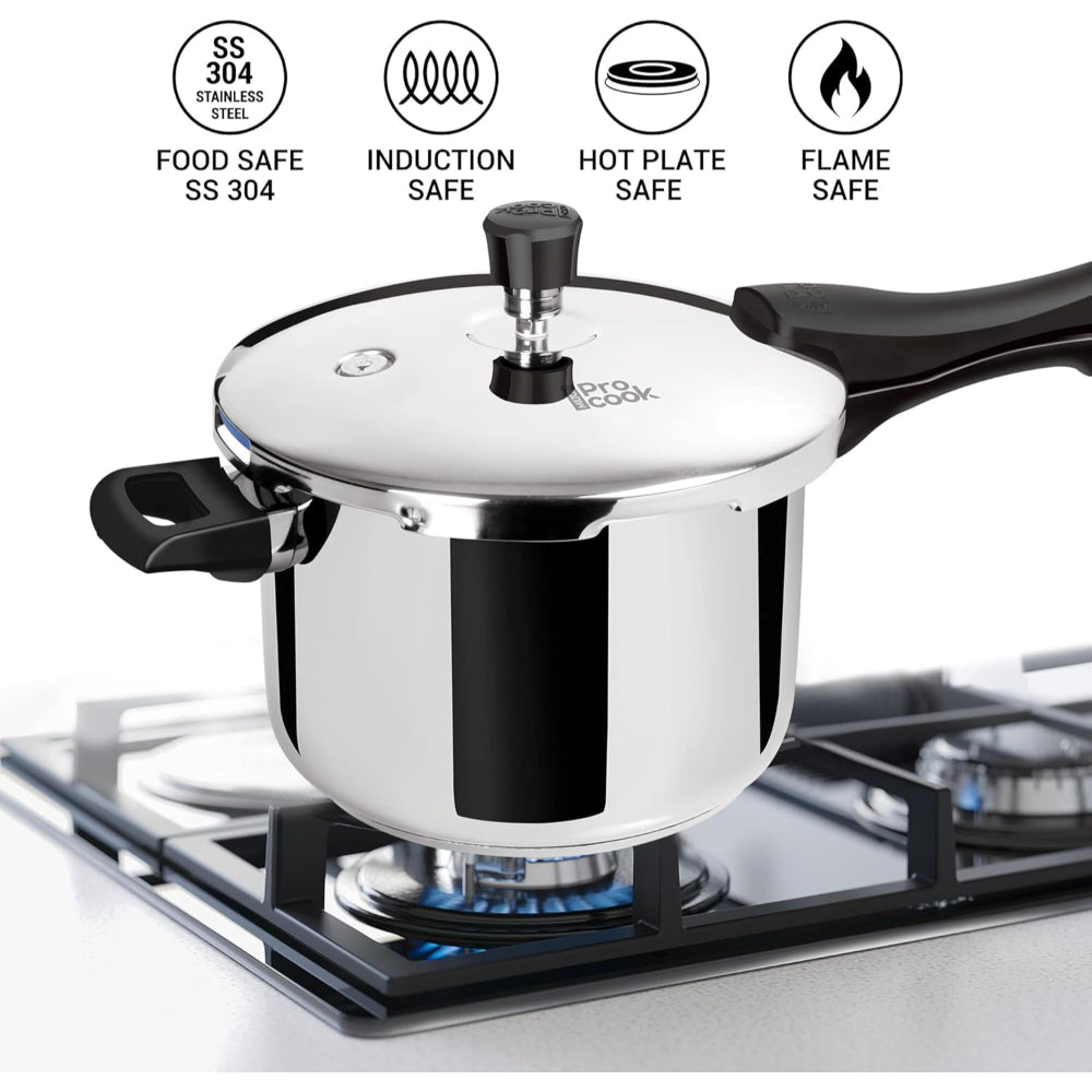 طنجرة ضغط ميلتون برو كوك ثلاثية الطبقات من الفولاذ المقاوم للصدأ بغطاء خارجي، سعة ٥ لترات، لون فضي | آمنة للغسل في غسالة الأطباق | آمنة للطعام | آمنة للطهي بالحث الحراري | آمنة للطهي على الموقد الساخن | آمنة للطهي على اللهب