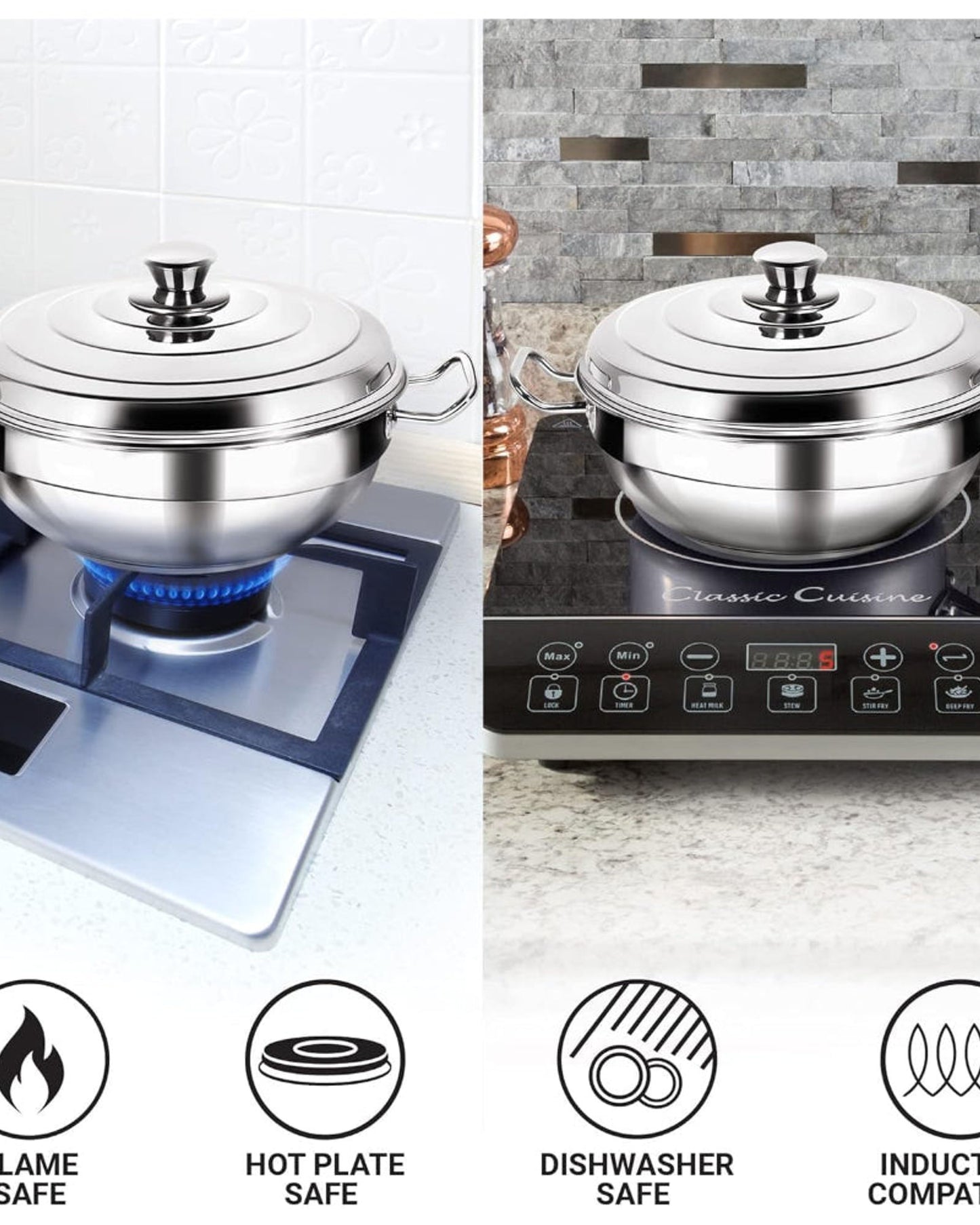 ميلتون برو كوك، وعاء متعدد الأغراض من الفولاذ المقاوم للصدأ مع غطاء (2 طبق إيدلي عادي؛ 1 طبق إيدلي صغير؛ 1 طبق بخار؛ 2 طبق دوكلا) وعاء متعدد الاستخدامات/كاداي، مناسب للطهي بالحث والغاز