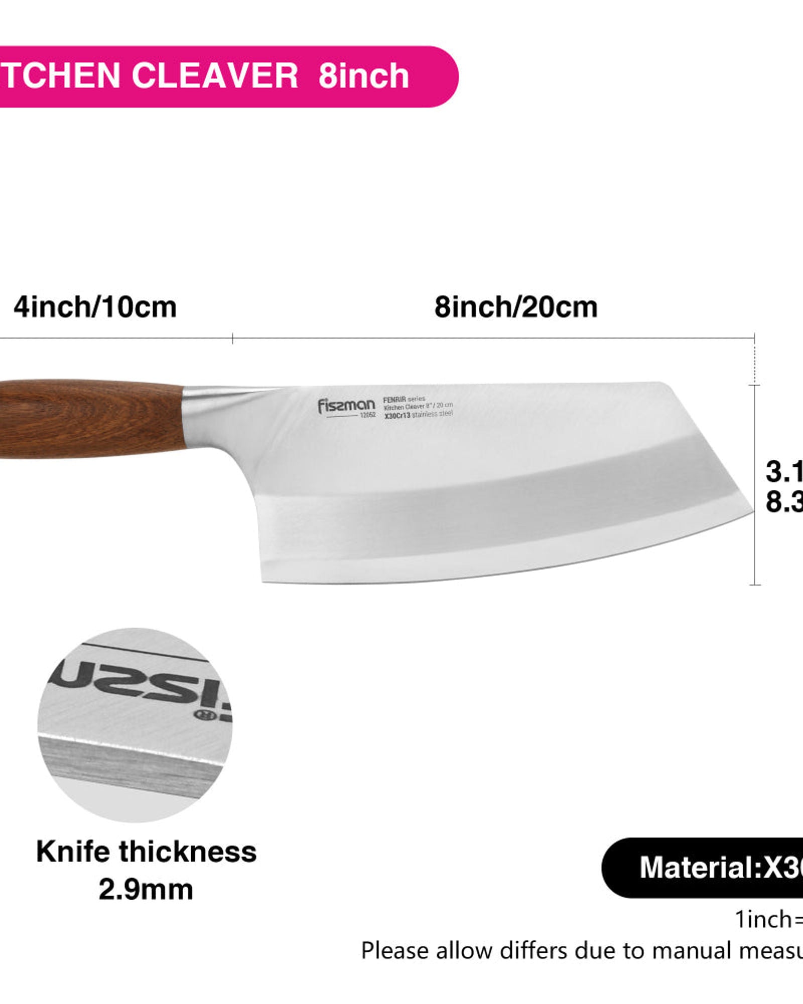 ساطور مطبخ فيسمان 8 بوصة سلسلة فينرير 20 سم (فولاذ 420J2)