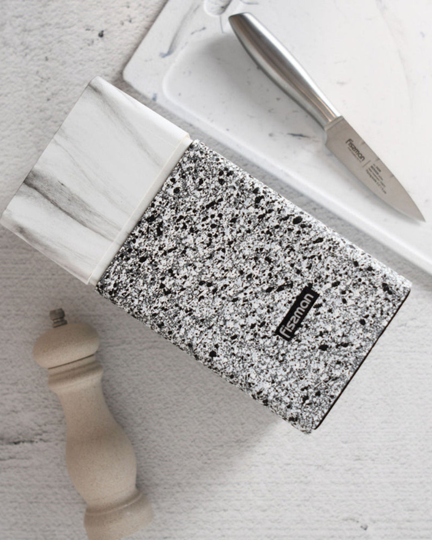 منظم سكاكين مطبخ بلاستيكي من فيسمان، 11×11×23 سم، لون رخامي