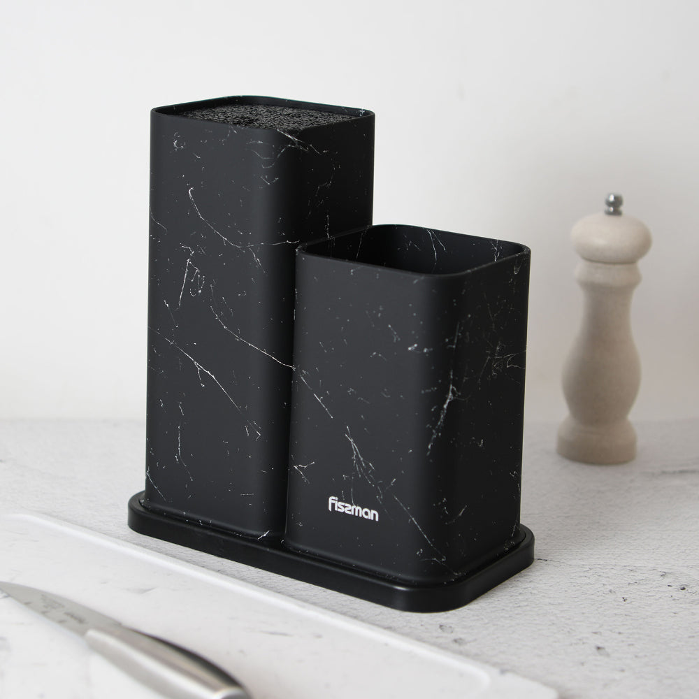 منظم سكاكين وأدوات المطبخ من فيسمان، 11×11×23+11×11×17 سم، لون رخامي أسود (بلاستيك)