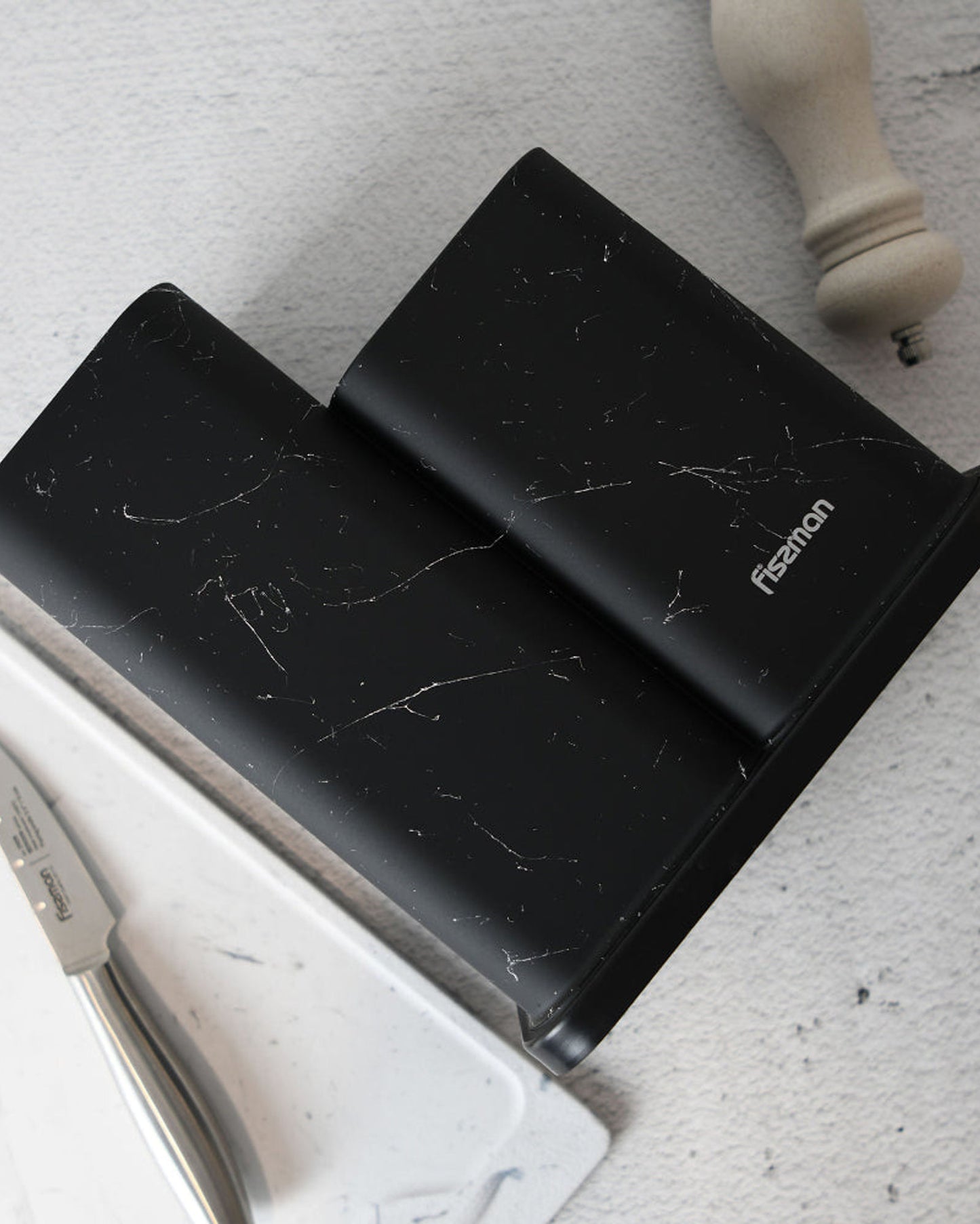 منظم سكاكين وأدوات مطبخ من فيسمان، لون رخامي أسود، 23 سم