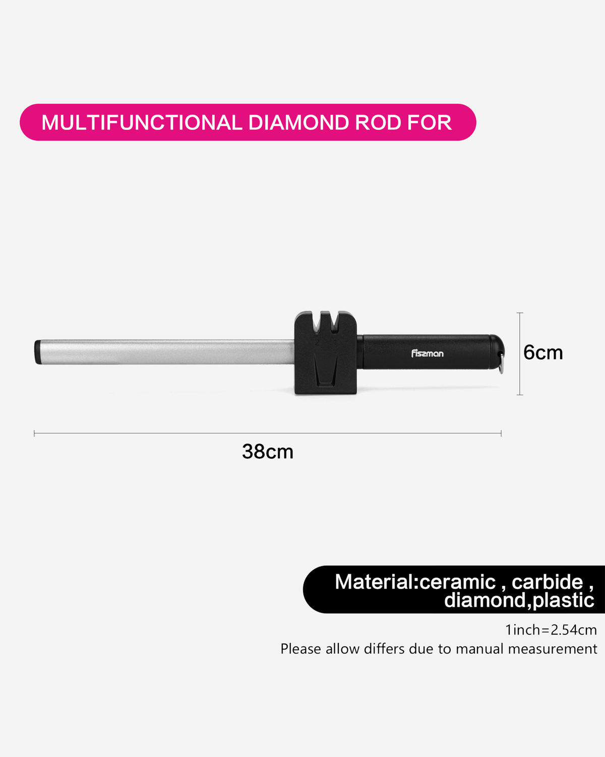 Fissman Knife Sharpening Rod Diamond Series Silver/Black 38cm
