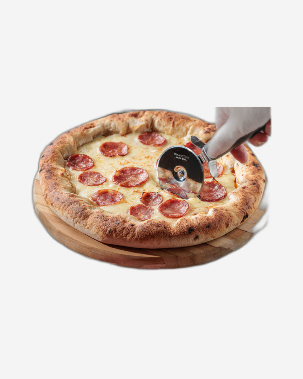 ترامونتينا منذ عام 1911، صنع في البرازيل، لوح ترامونتينا دائري من خشب الساج بمقبض، مقاس 40×30 سم