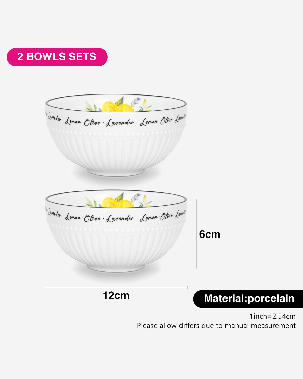 Fissman Bowl Set 2Pc Lemon Provence Porcelain 12cm