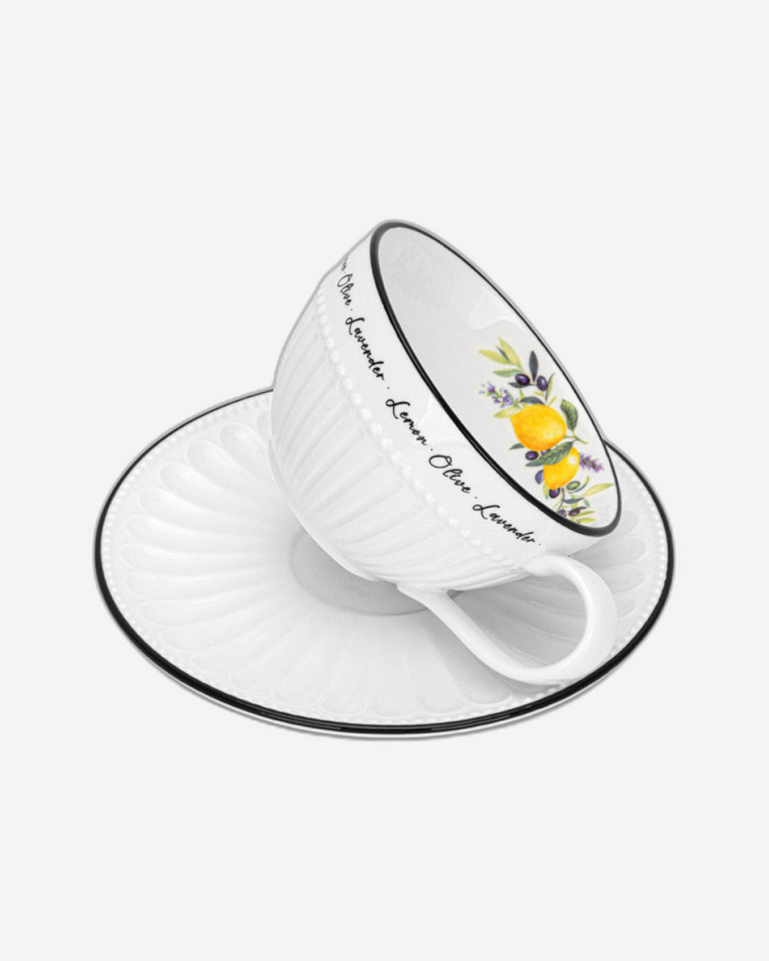 أكواب فيسمان من قطعتين، سلسلة ليمون بروفانس، سعة 250 مل مع صحون من البورسلين