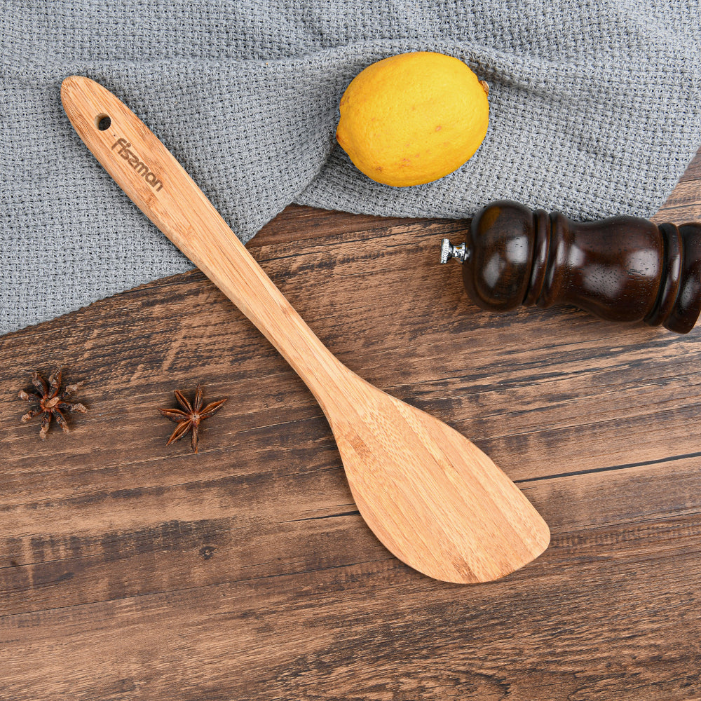 مغرفة فيسمان المصنوعة من الخيزران الصلب بمقبض، لون بيج، 30 × 6 سم