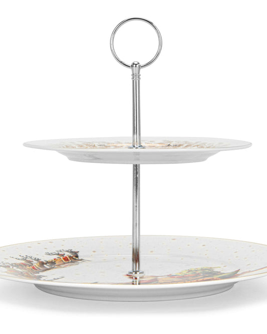 حامل فواكه فيسمان من طبقتين، لعيد الميلاد، مقاس ١٩/٢٧ سم، مصنوع من الخزف العظمي الجديد