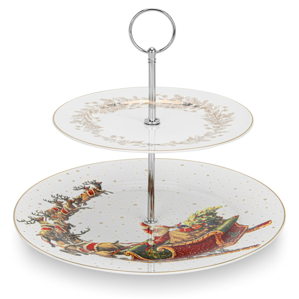 حامل فواكه فيسمان من طبقتين، لعيد الميلاد، مقاس ١٩/٢٧ سم، مصنوع من الخزف العظمي الجديد