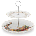 حامل فواكه فيسمان من طبقتين، لعيد الميلاد، مقاس ١٩/٢٧ سم، مصنوع من الخزف العظمي الجديد