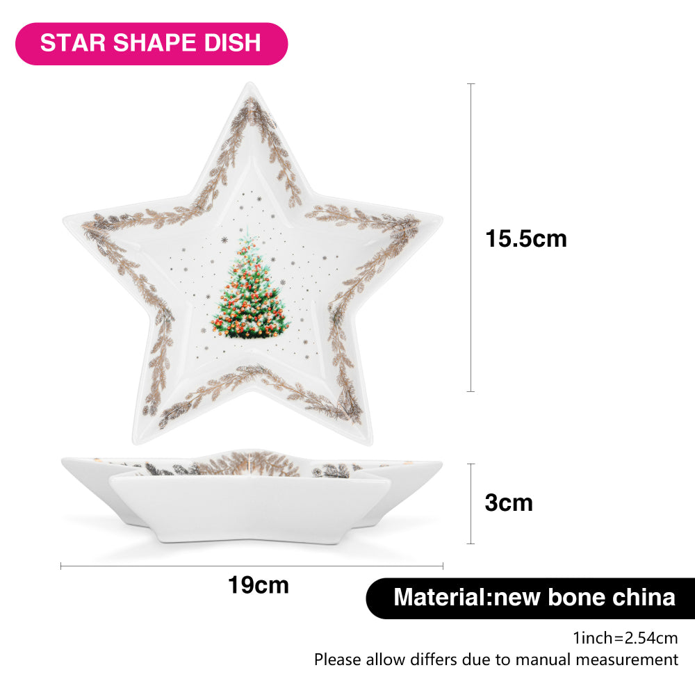 طبق فيسمان على شكل نجمة لعيد الميلاد، مقاس 19 سم، مصنوع من الخزف العظمي الجديد