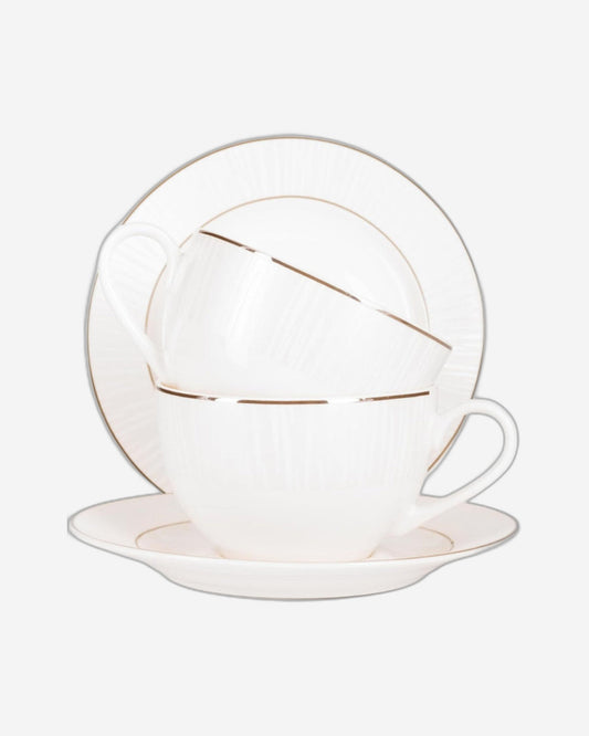 أكواب فيسمان من قطعتين سعة 220 مل مع صحون، مصنوعة من الخزف العظمي الجديد