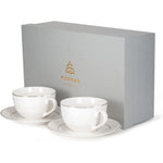 أكواب فيسمان من قطعتين سعة 220 مل مع صحون، مصنوعة من الخزف العظمي الجديد