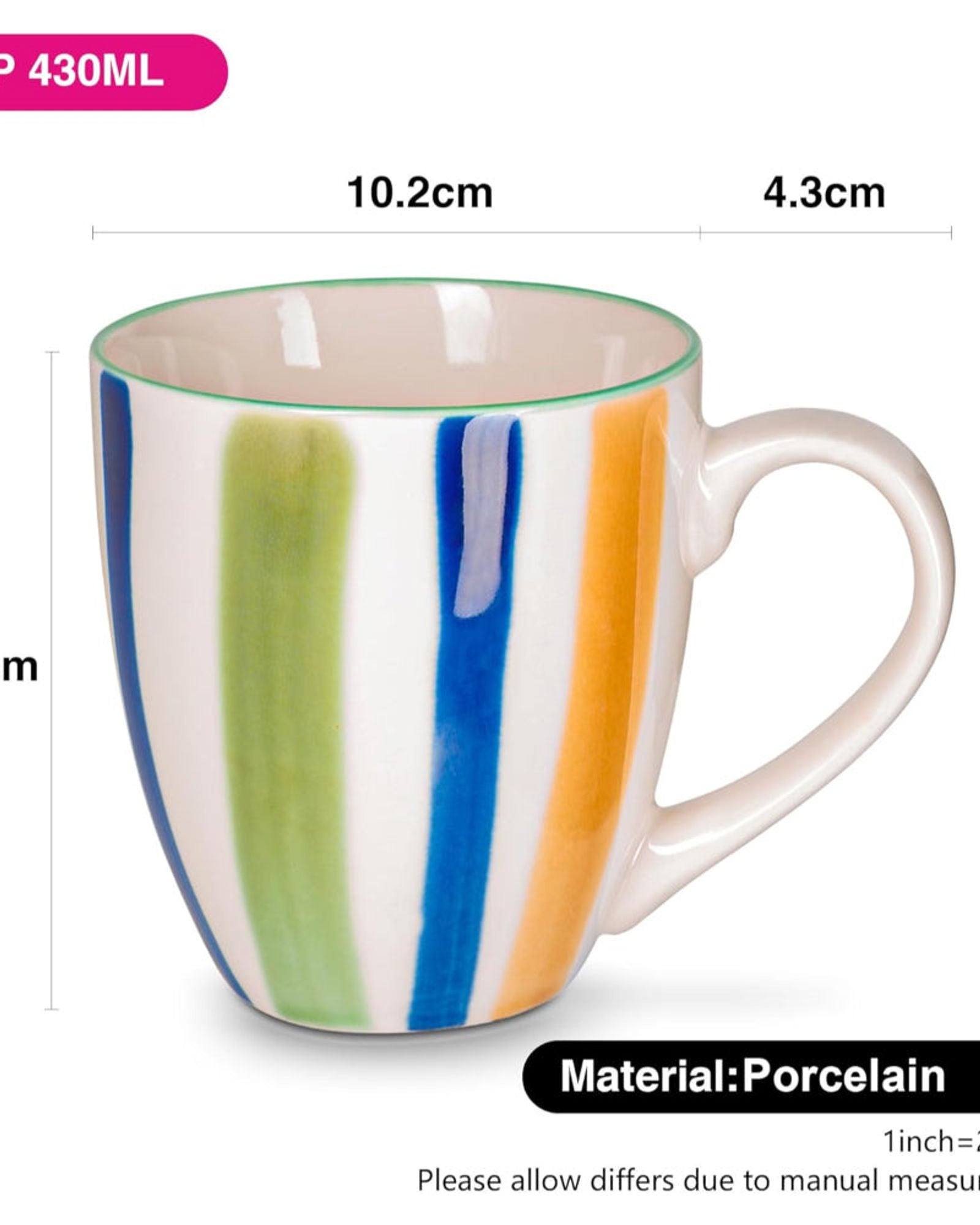 كوب فيسمان من البورسلين مكون من قطعتين بتصميم أنيق وبسيط سعة 430 مل