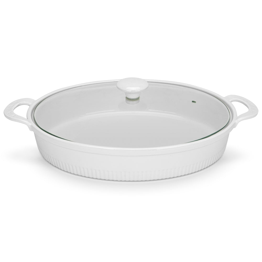 Fissman Oval Baking Dish with Glass Lid 31cm/2.1LTR, Porcelain