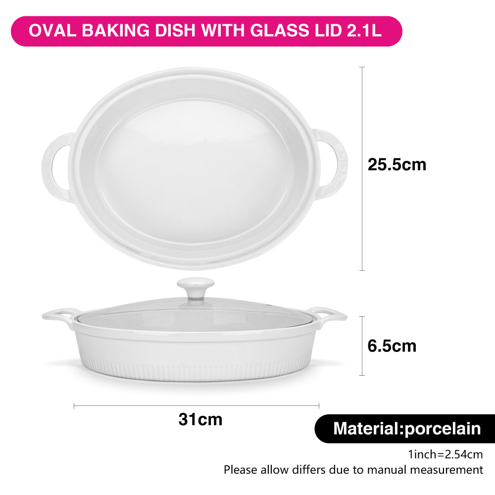 صينية خبز بيضاوية من فيسمان بغطاء زجاجي، 31 سم/2.1 لتر، بورسلين