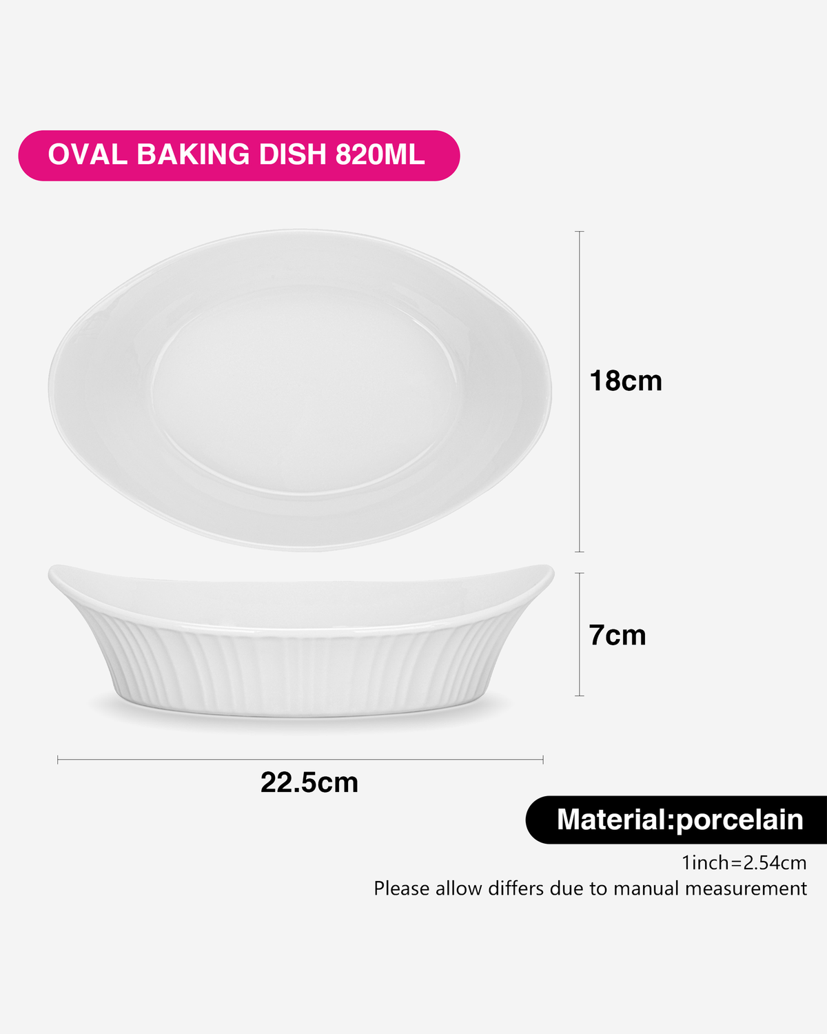 Fissman Baking Dish Oval Porcelain 22.5x18x7cm 820ml
