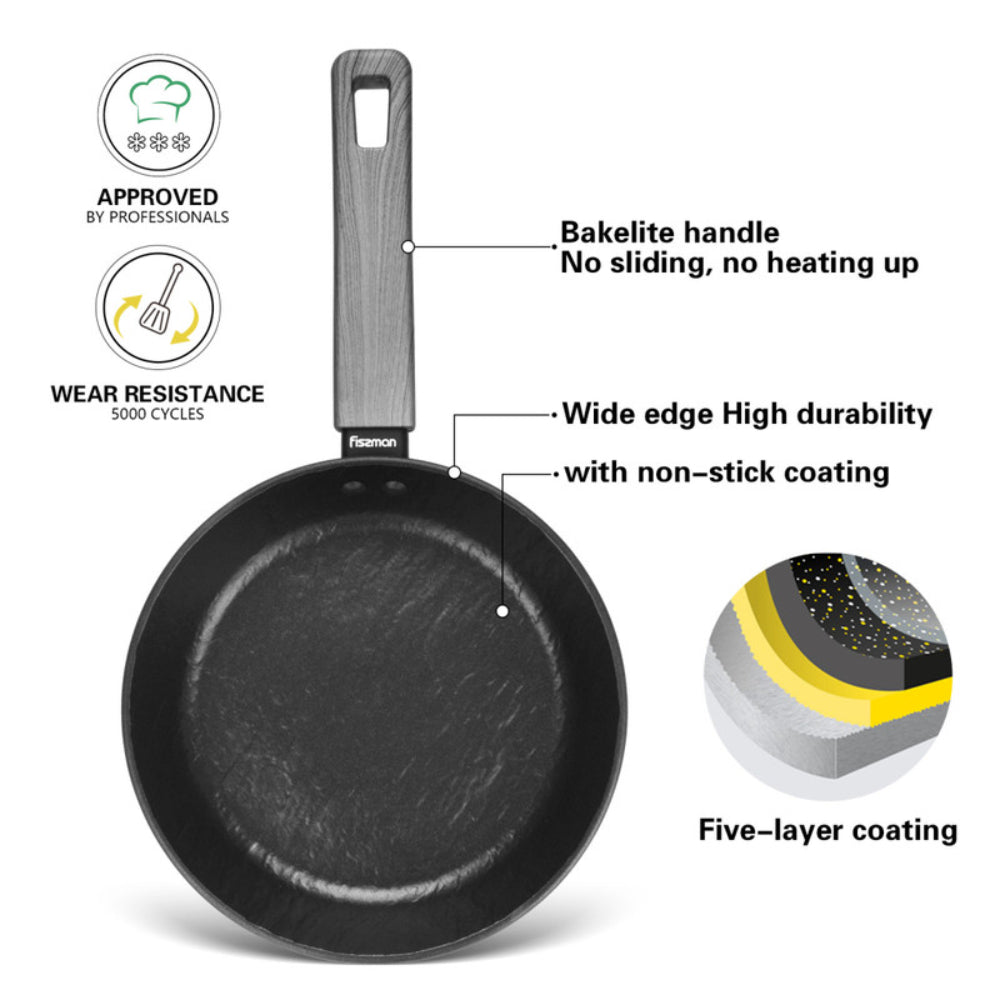 مقلاة فيسمان 20 سم من سلسلة فيلا روك، مصنوعة من الألومنيوم وطبقة غير لاصقة مع قاعدة تعمل بالحث