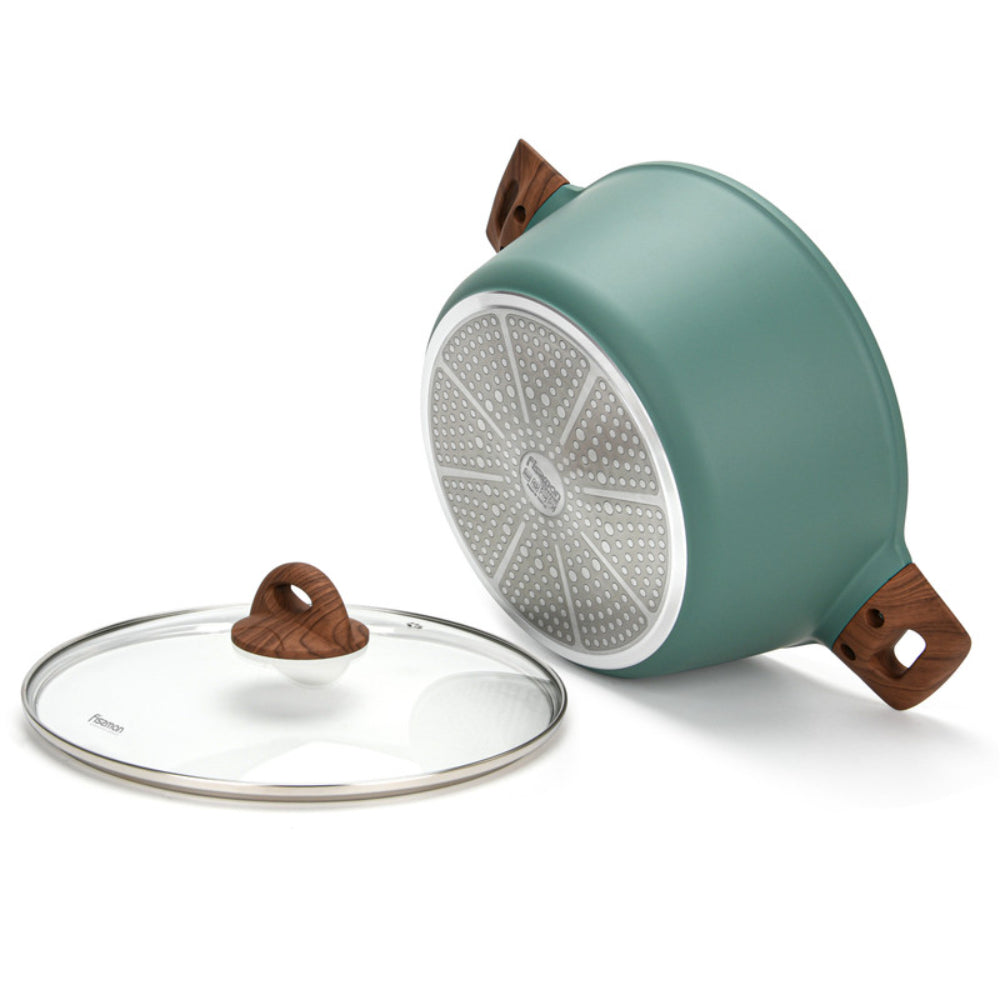 قدر فيسمان مع غطاء زجاجي من سلسلة فيرينزي مع طلاء غريبلون C2 وقاعدة حثية، أخضر 28×12.5 سم/6.3 لتر