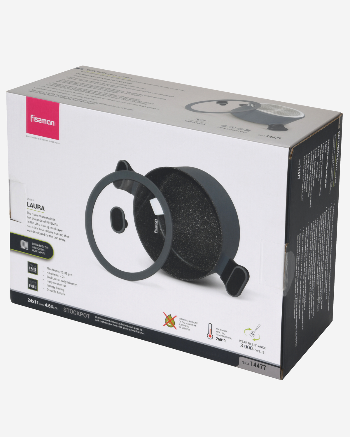 Fissman Stockpot Laura Aluminium Non-Stick 20cm 3L Glass Lid Induction