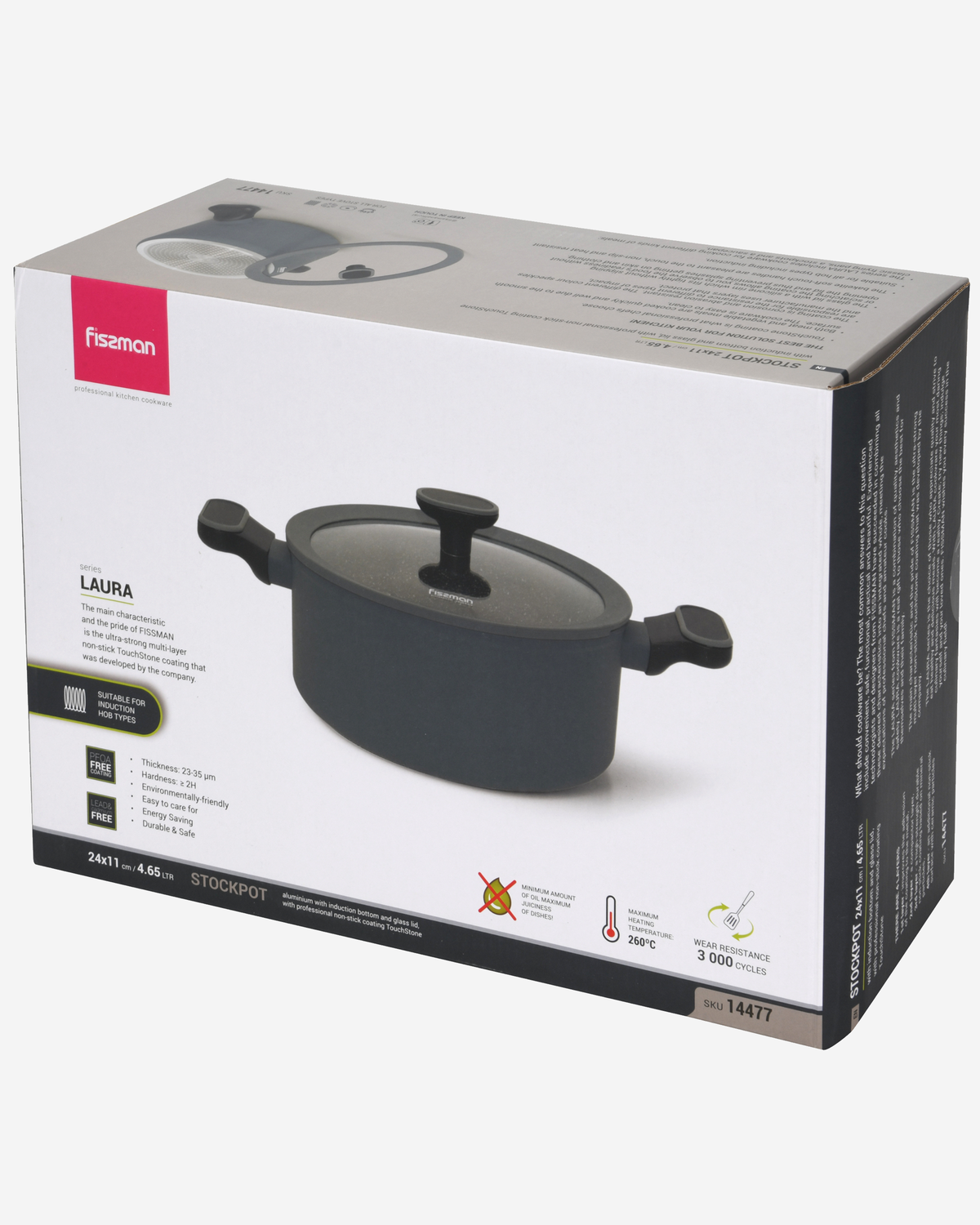 Fissman Stockpot Laura Aluminium Non-Stick 20cm 3L Glass Lid Induction
