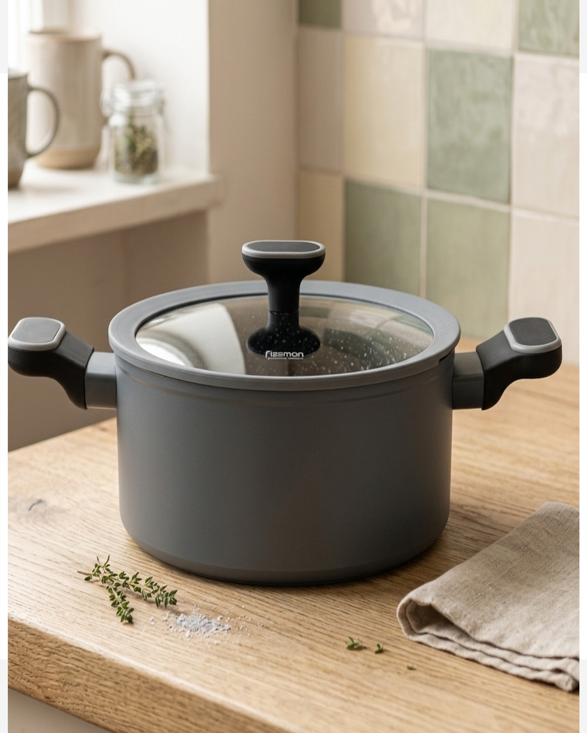Fissman Stockpot Laura Aluminium Non-Stick 20cm 3L Glass Lid Induction