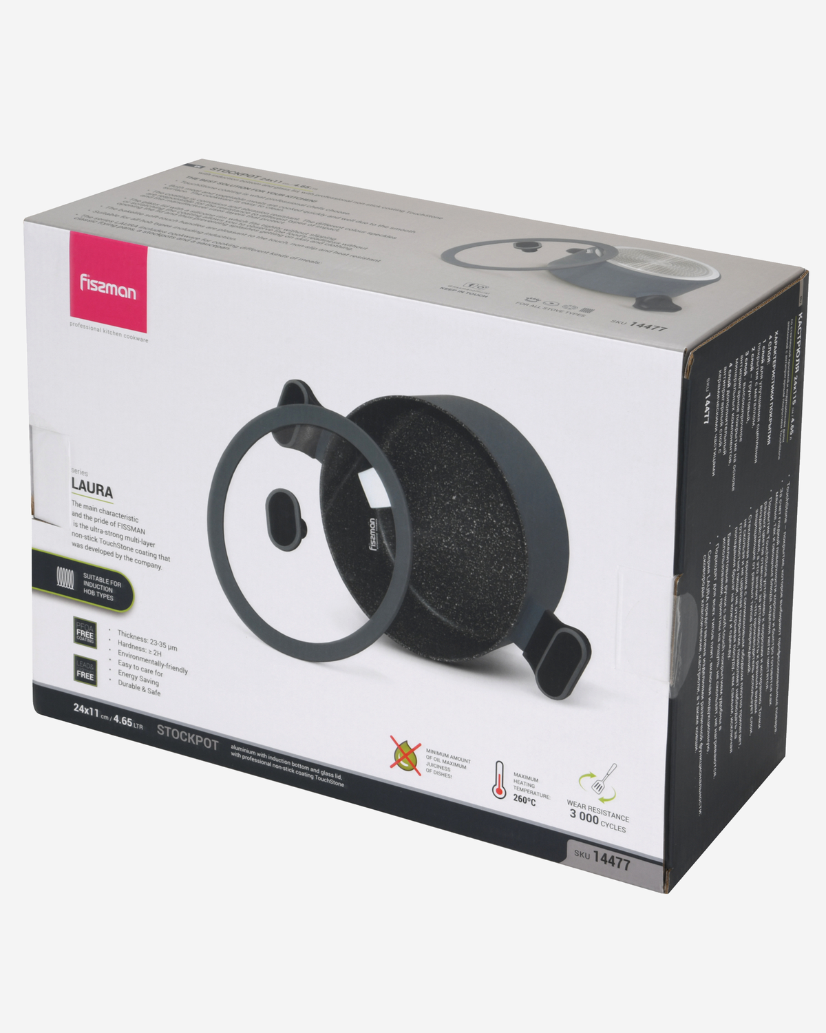 Fissman Stockpot Laura Aluminium Non-Stick 24cm 4.65L Glass Lid Induction
