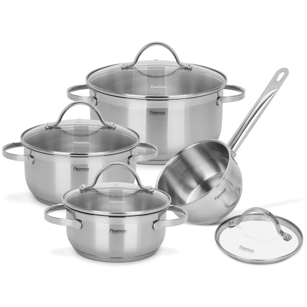 Fissman 8pcs Cookware Set Gabriela with Glass Lids Stainless Steel