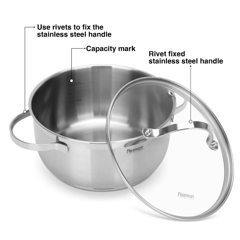 طقم أواني طهي فيسمان غابرييلا 8 قطع مع أغطية زجاجية من الفولاذ المقاوم للصدأ