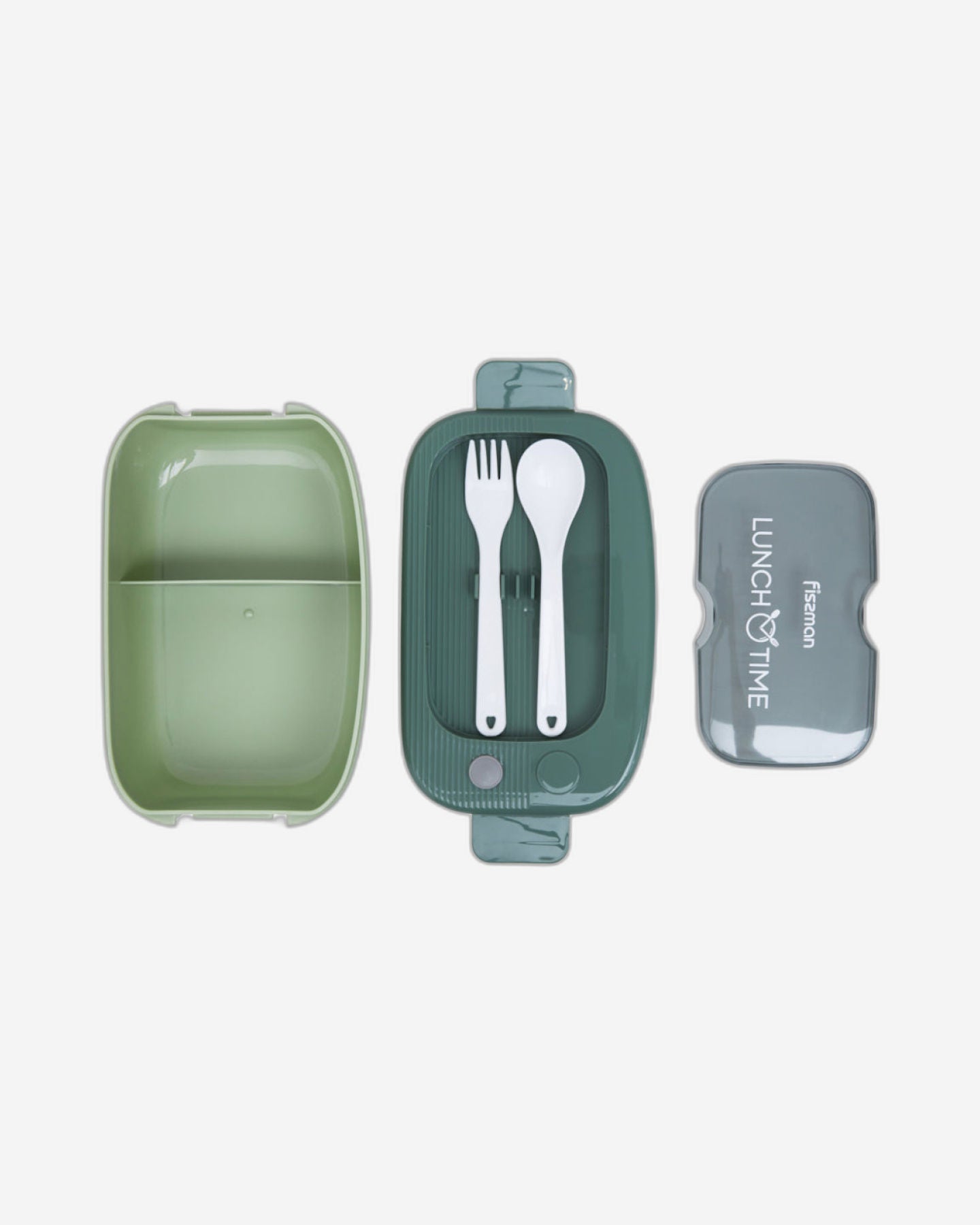 صندوق غداء فيسمان ذو حجرتين، 20.5 سم/1000 مل، بلاستيك أخضر اللون