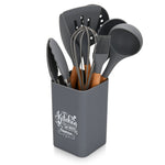 Fissman 9-Piece Kitchen Utensil Set with Holder Rack, Silicone Cooking Kitchen Tool Set with Wooden Handle