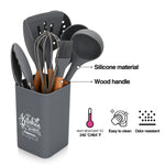 مجموعة أدوات مطبخ فيسمان، 9 قطع مع حامل، مجموعة أدوات مطبخ للطهي من السيليكون بمقبض خشبي