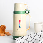 ترمس حراري من فيسمان سعة 1000 مل، لون بيج وأخضر، مع بطانة زجاجية من الداخل