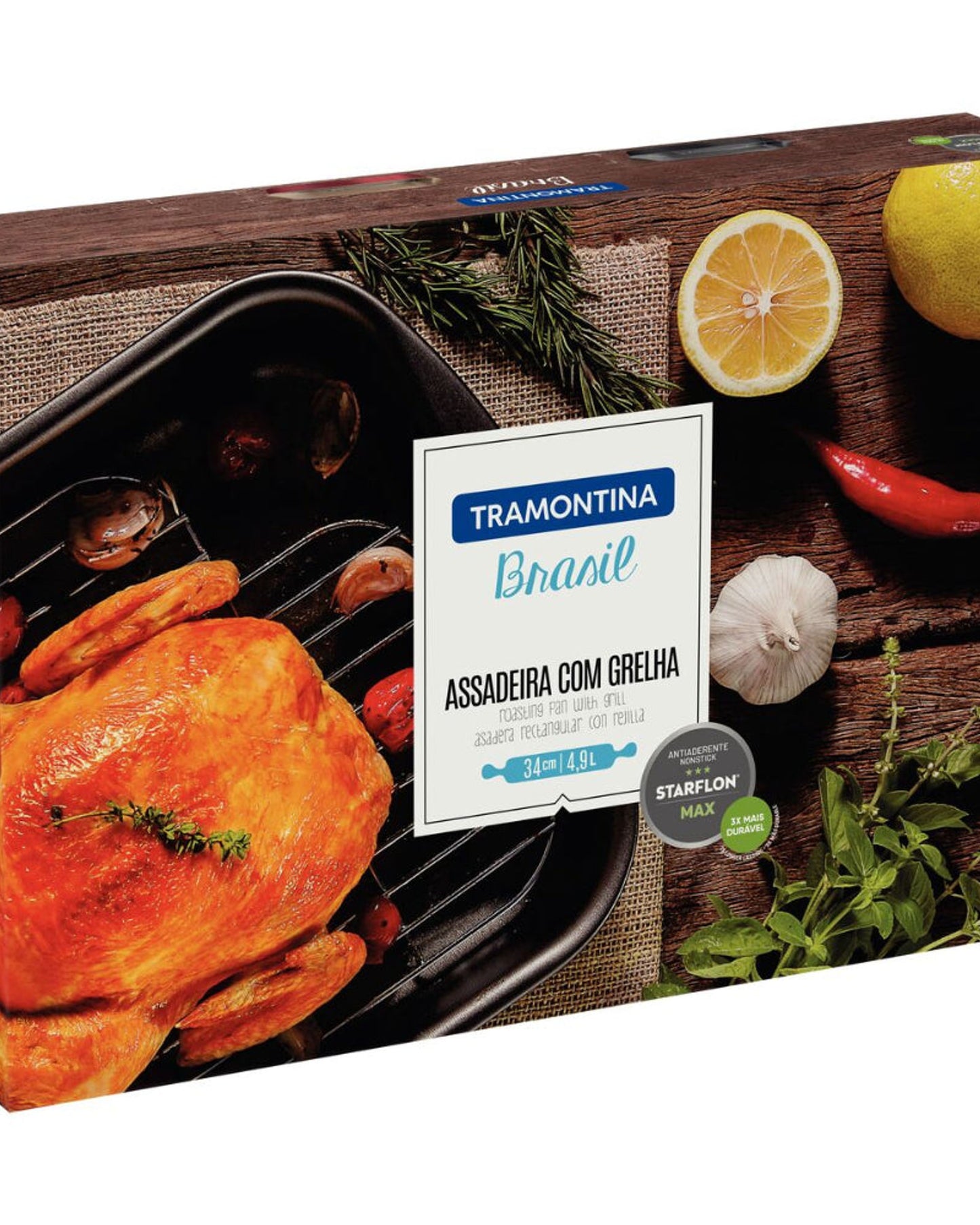 ترامونتينا منذ عام 1911، صنع في البرازيل، مقلاة تحميص عميقة من الألومنيوم من ترامونتينا برازيل مع شواية وطلاء ستارفلون ماكس غير اللاصق الداخلي والخارجي، جرافيت، 34 سم، 4.9 لتر