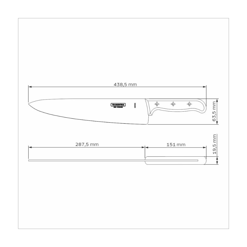 سكين مطبخ ترامونتينا، مصنوعة في البرازيل منذ عام 1911، بشفرة من الفولاذ المقاوم للصدأ ومقبض من الخشب الأحمر المعالج بالبولي، مقاس 12 بوصة