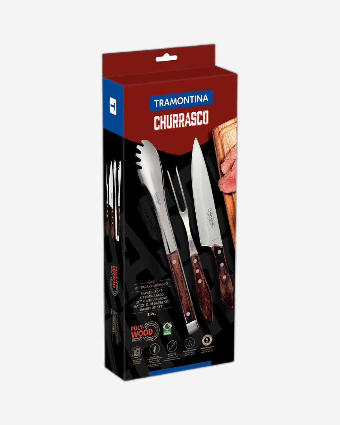 ترامونتينا منذ عام 1911، صنع في البرازيل. طقم أدوات ترامونتينا المكون من 3 قطع بشفرات من الفولاذ المقاوم للصدأ ومقابض من الخشب البني المعالج