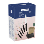 ترامونتينا منذ عام 1911، صنع في البرازيل، طقم سكاكين ترامونتينا بلينوس المكون من 6 قطع بشفرات من الفولاذ المقاوم للصدأ ومقابض من البولي بروبيلين الأسود وكتلة خشبية