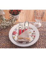 ترامونتينا منذ عام 1911، صنع في البرازيل، طقم أدوات مائدة ترامونتينا كارميل بشفرات من الفولاذ المقاوم للصدأ ومقابض من البولي بروبيلين بلون قرمزي متوسط، مجموعة من 24 قطعة