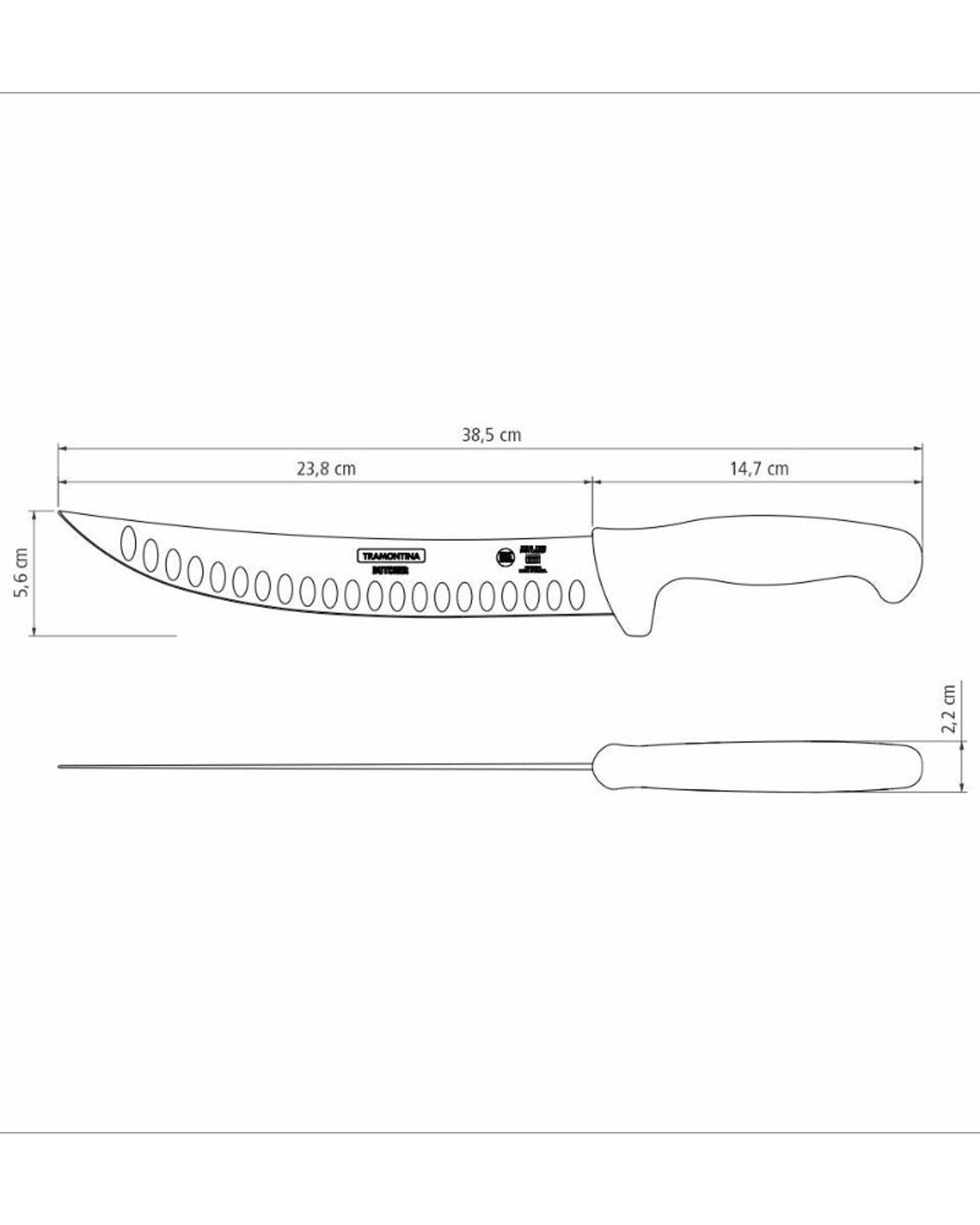 سكين جزار ترامونتينا، صنع في البرازيل منذ عام 1911، بشفرة من الفولاذ المقاوم للصدأ ومقبض من البولي بروبيلين الأزرق، مقاس 10 بوصات