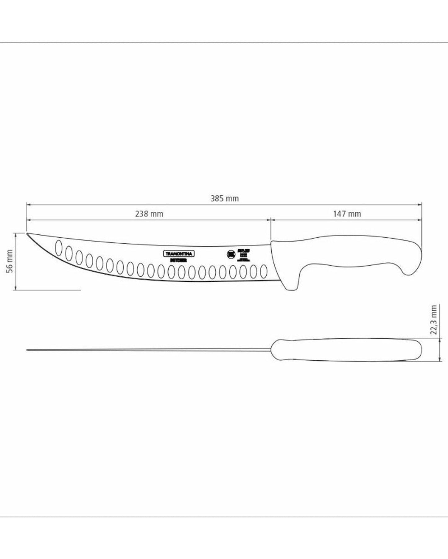 سكين جزار ترامونتينا، صنع في البرازيل منذ عام 1911، بشفرة من الفولاذ المقاوم للصدأ ومقبض من البولي بروبيلين الأزرق، مقاس 10 بوصات