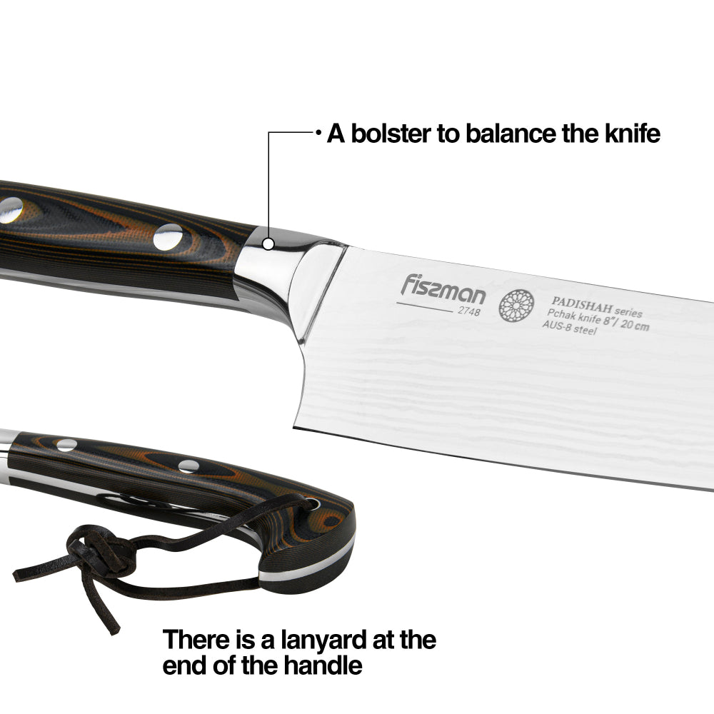 سكين بشاك 8 بوصة من فيسمان سكين مطبخ باديشاه (فولاذ AUS-8)