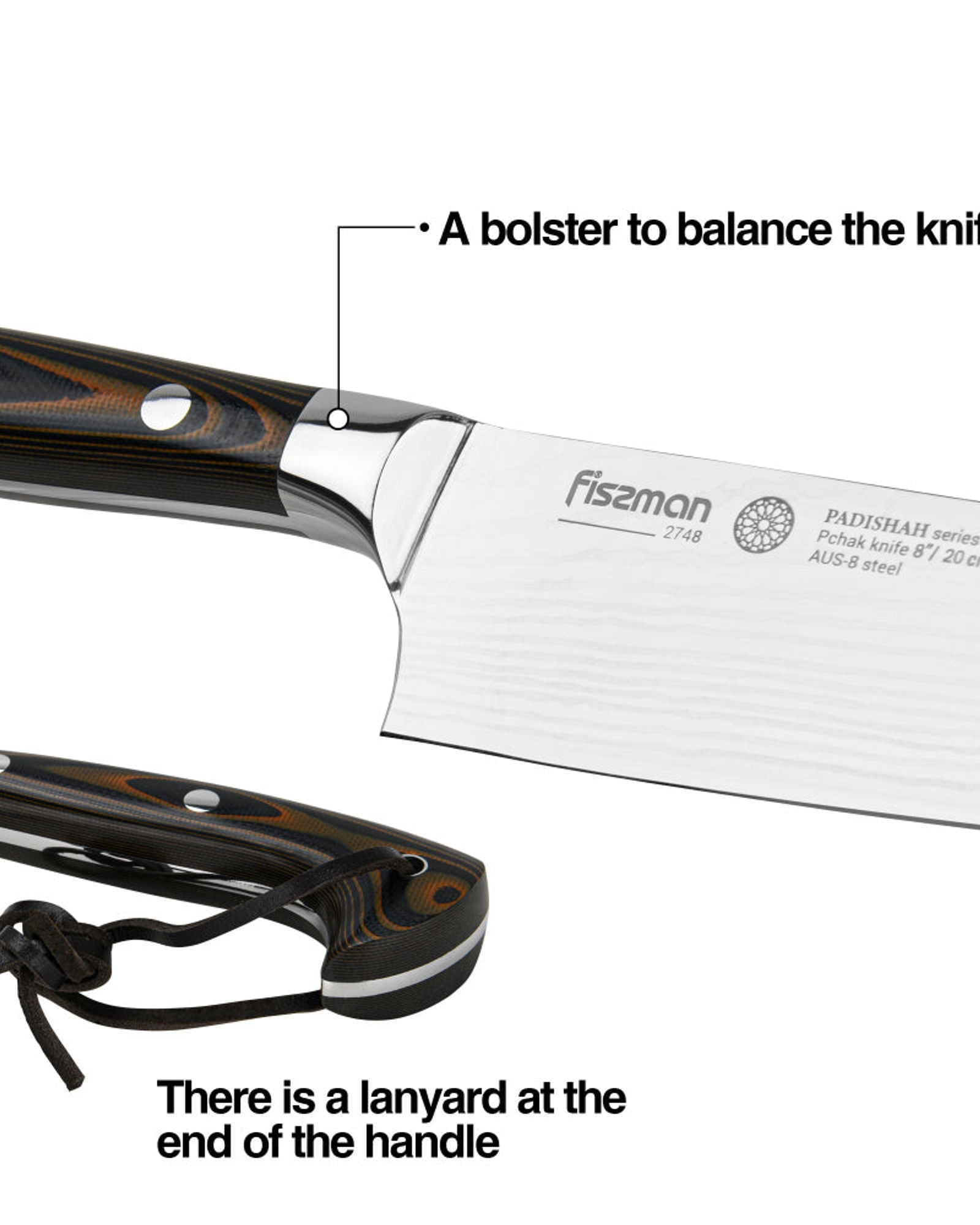 سكين بشاك 8 بوصة من فيسمان سكين مطبخ باديشاه (فولاذ AUS-8)