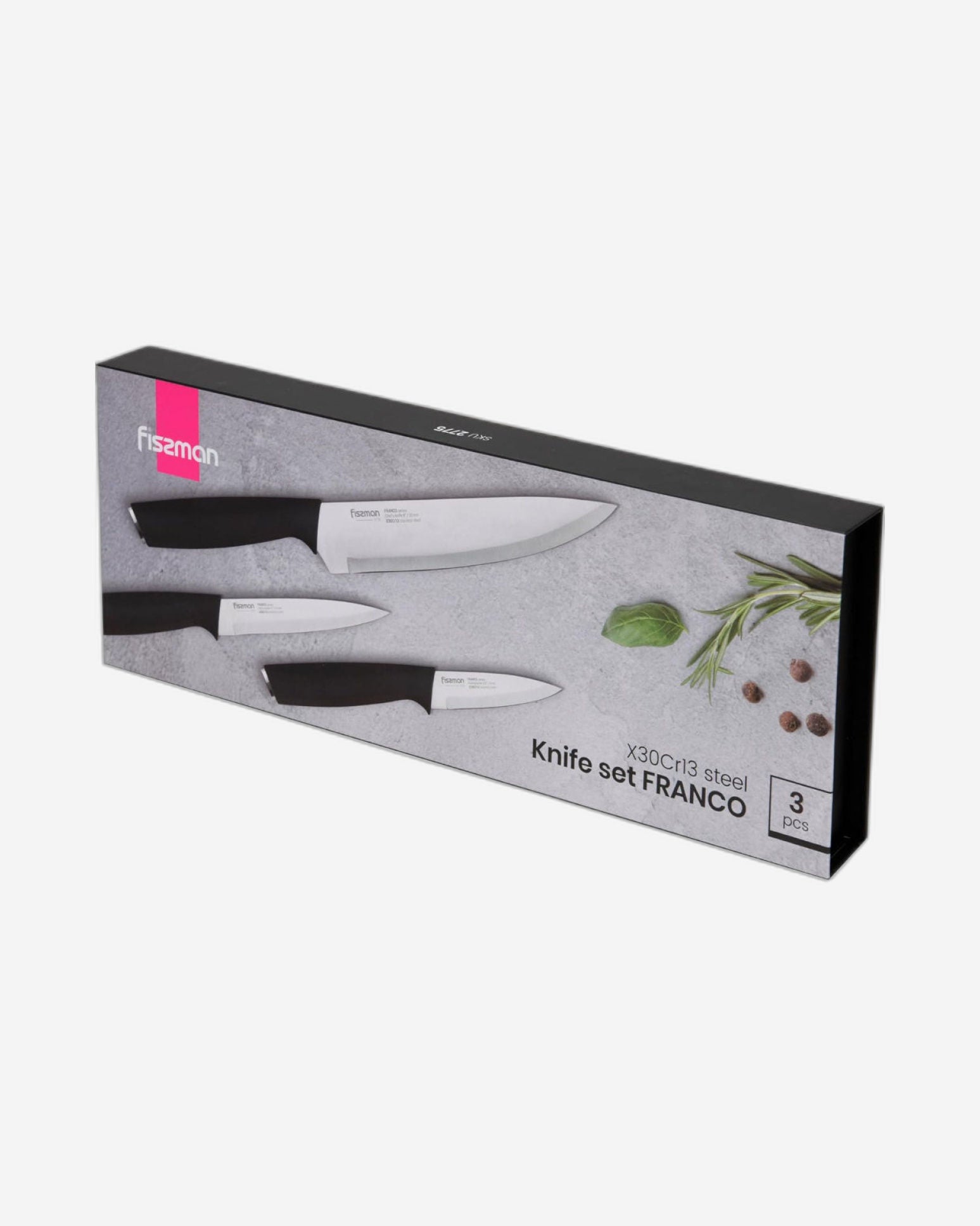 طقم سكاكين فيسمان من 3 قطع، سكين طاهٍ من الفولاذ المقاوم للصدأ من سلسلة فرانكو، 8 بوصات، سكين متعدد الاستخدامات 5 بوصات، سكين تقشير 3.5 بوصات