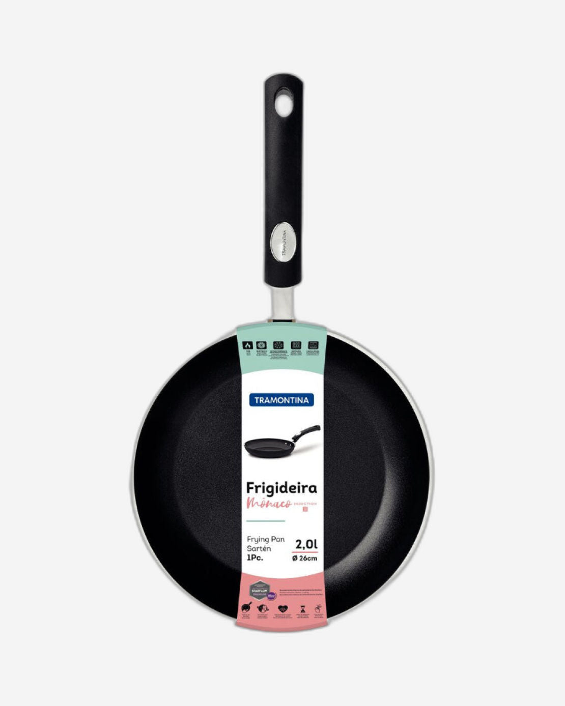 ترامونتينا منذ عام 1911، صنع في البرازيل، مقلاة ترامونتينا موناكو المصنوعة من الألومنيوم، مع طبقة داخلية وخارجية سوداء، طلاء ستارفلون الممتاز غير اللاصق، 26 سم، 2 لتر