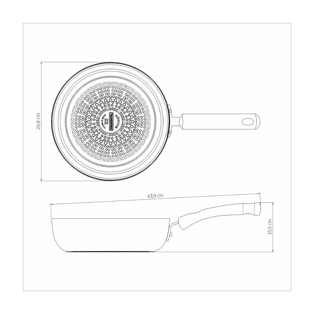 ترامونتينا منذ عام 1911، صنع في البرازيل، مقلاة عميقة من الألومنيوم بتقنية الحث الحراري موناكو من ترامونتينا، مع طلاء ستارفلون الفاخر غير اللاصق من الداخل والخارج باللون الأسود، 24 سم، 2.7 لتر