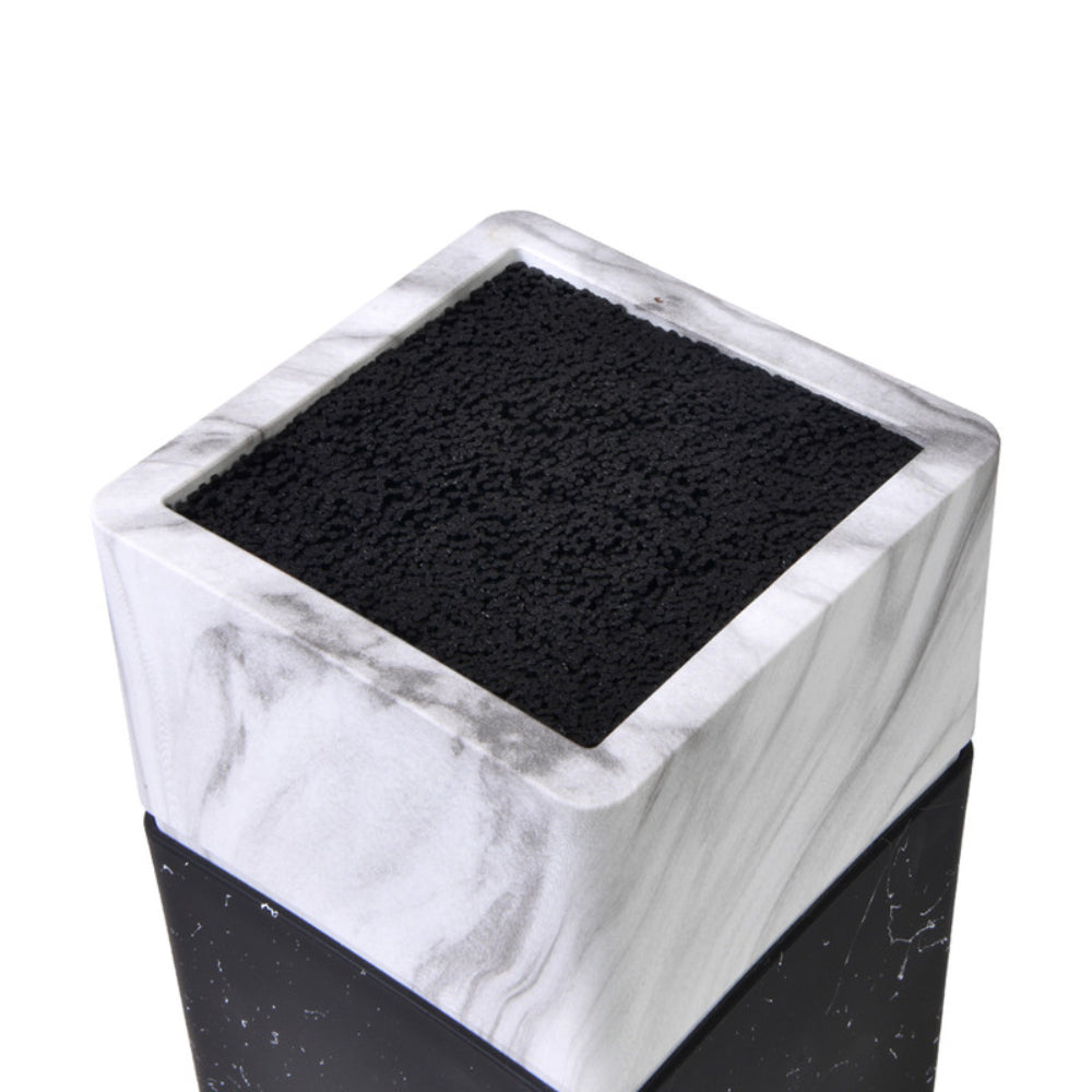 قوالب رخامية عالمية لسكاكين فيسمان. حاملات مزودة بفتحات للمقصات وقضيب الشحذ، قابلة للفصل لسهولة التنظيف، أبيض/أسود، ١١×٢٣×١١ سم.