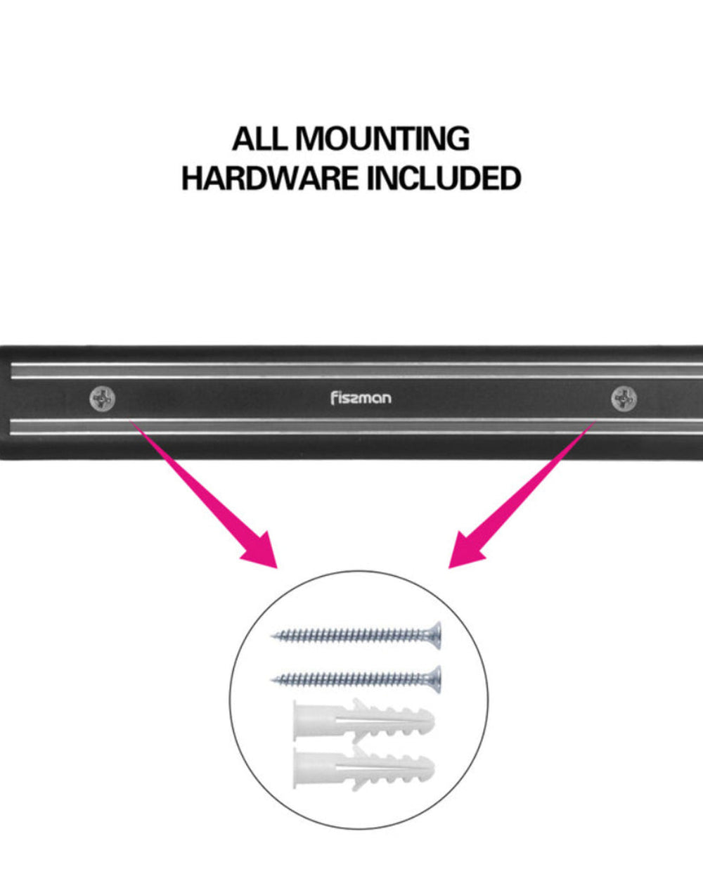 حامل سكاكين مغناطيسي مثبت على الحائط من فيسمان، أسود/شفاف، 38 سم