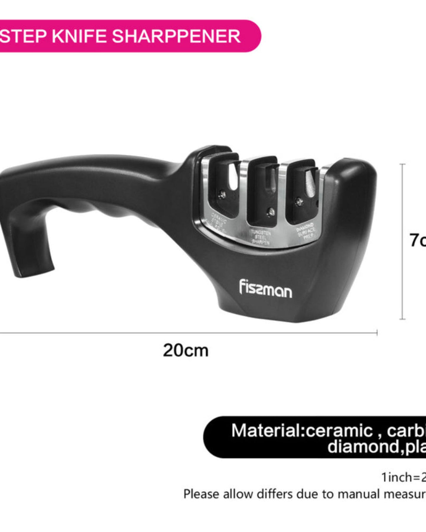 مبراة سكاكين فيسمان ثلاثية المراحل، أسود/فضي، 207×46×74 سم