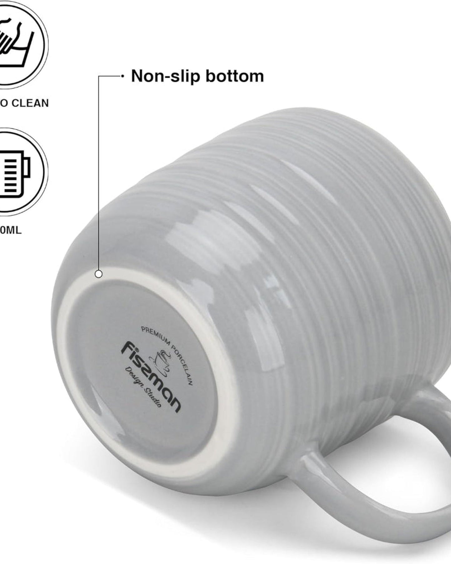 أكواب فيسمان من قطعتين، سلسلة فيرمينا، رمادية، 350 مل، صينية عظمية جديدة