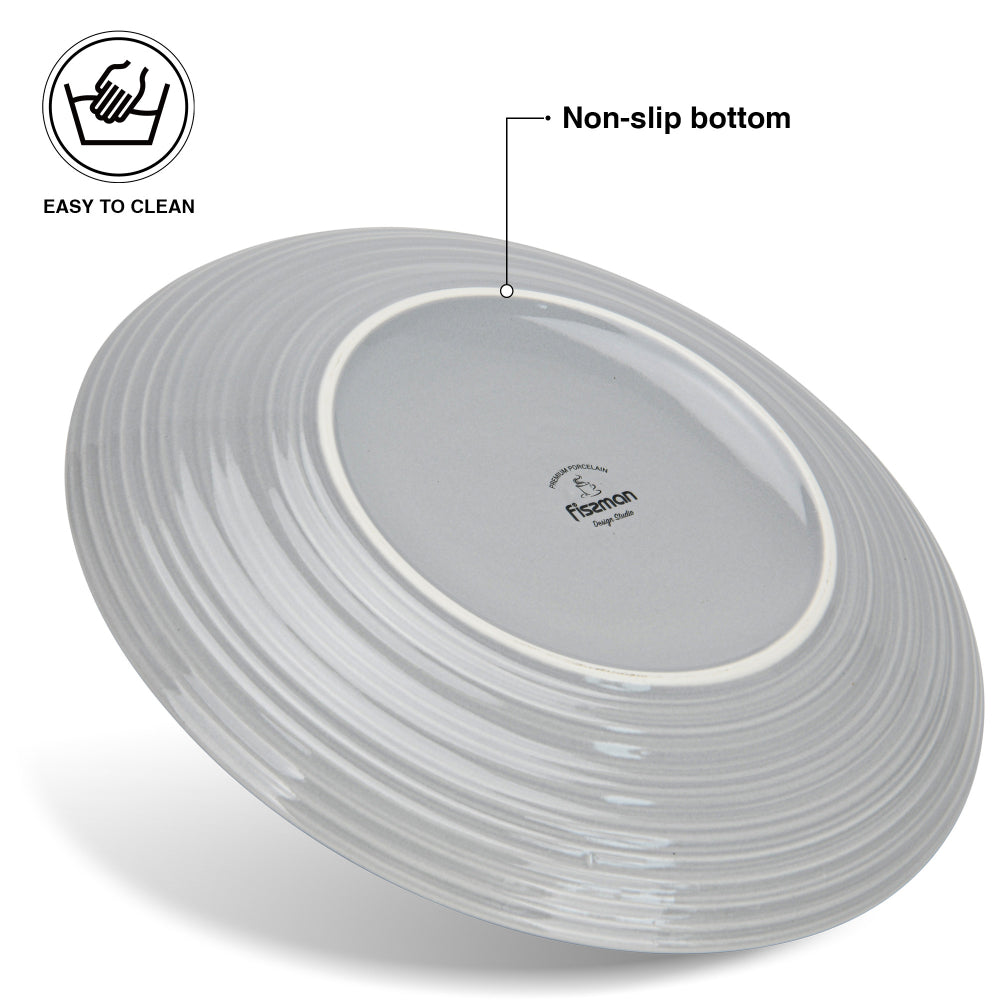 أطباق فيسمان من قطعتين، لون رمادي فيرمينا، مقاس 26 سم، مصنوعة من الخزف العظمي الجديد